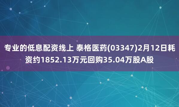 专业的低息配资线上 泰格医药(03347)2月12日耗资约1852.13万元回购35.04万股A股